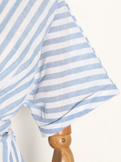 Stylish Striped Round-Neck Raglan Sleeve Midi Dress