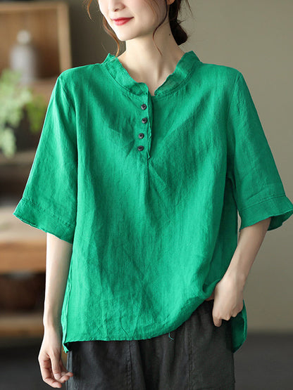 Original Linen Solid Color Half Sleeve T-Shirts Tops