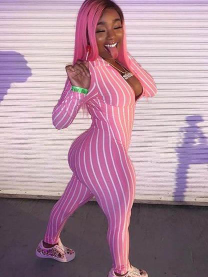 Fashion Casual Striped Printed Yoga Jumpsuits