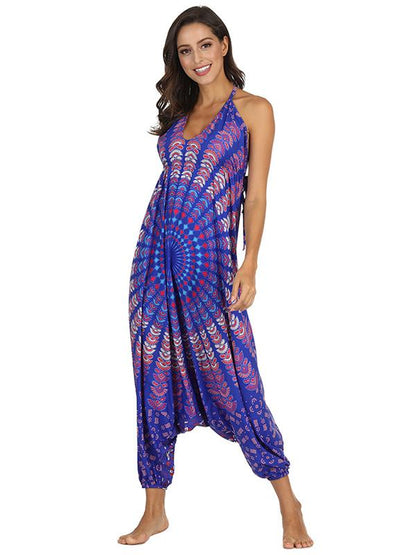 Floral Printed Spagetti-neck Loose Long Jumpsuits