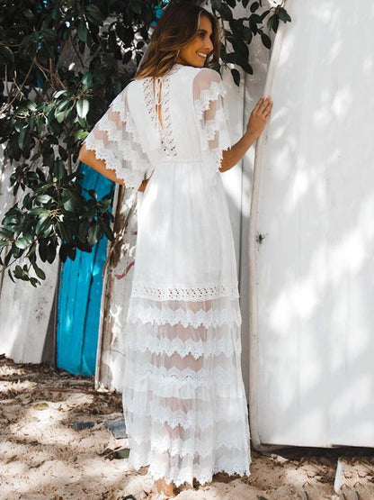 Hollow Split-joint V-neck Maxi Dress