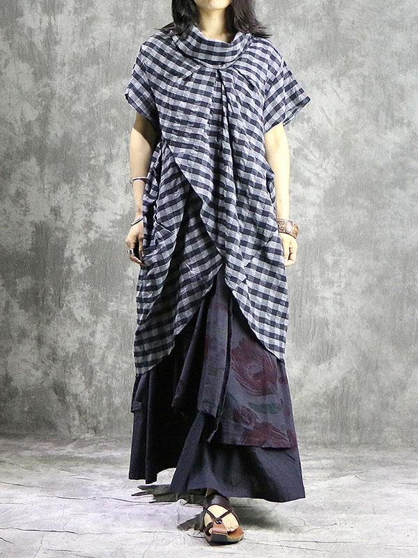 Cropped Plaid Fashion Ramie Cotton Shirt Top