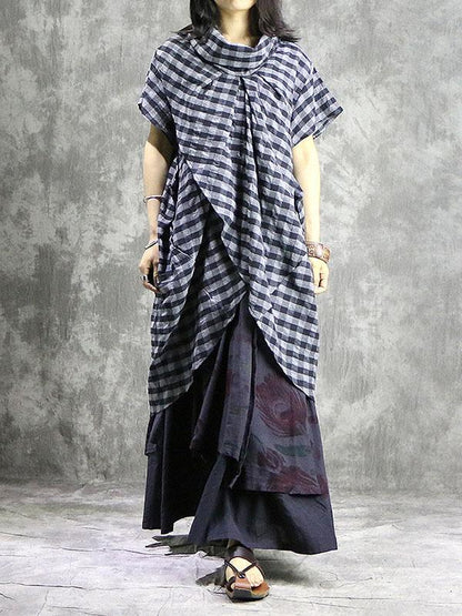 Cropped Plaid Fashion Ramie Cotton Shirt Top