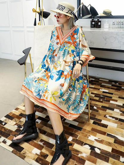 Casual Retro Printed Collect Waist Mini Dress
