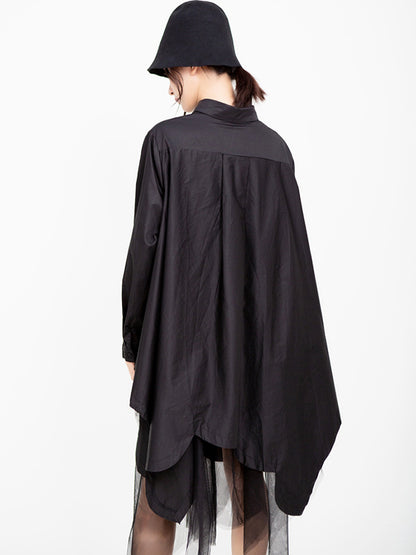 Urban Black&White Lapel Long Sleeves Shirt Dress