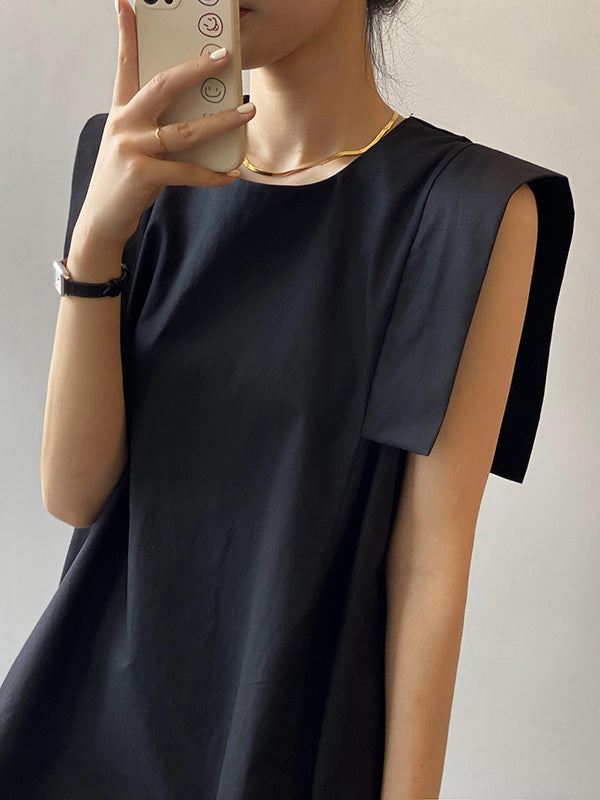 Casual Split-Joint Solid Color Round-Neck Sleeveless Mini Dress