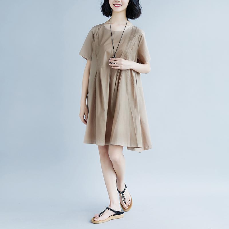 Casual Summer Short Sleeve Pockets Pleated Short Dress