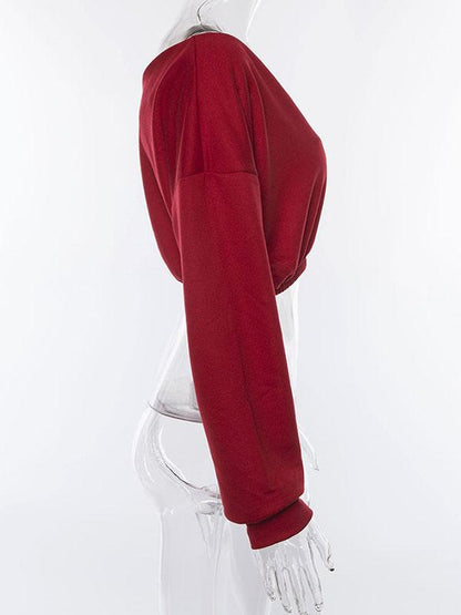 Sports V-Neck Hoodies&Sweatshirt Tops