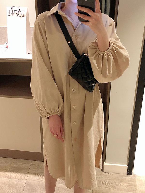 See-through Loose Solid Bloomers Shirt Mini Dresses