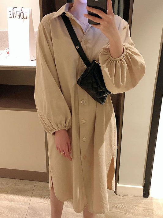 See-through Loose Solid Bloomers Shirt Mini Dresses