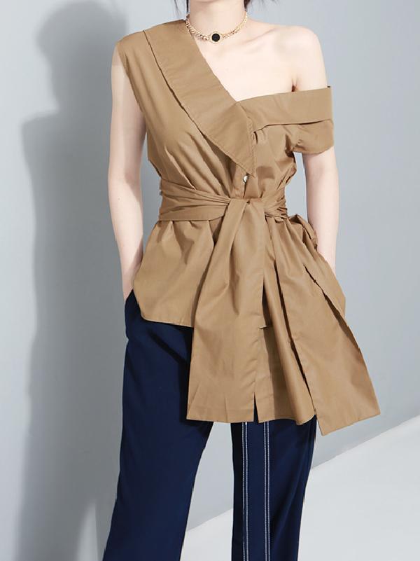 Bow-embellished Bandage Asymmetric Blouse