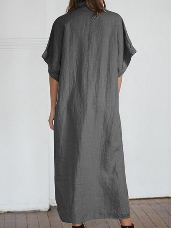 Loose Solid Color Maxi Shirtdress