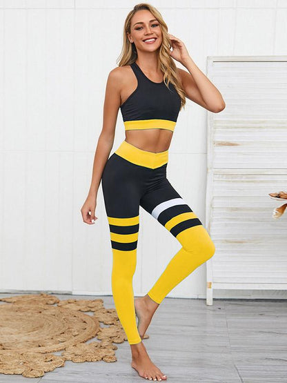 Quick-dry Elasticity Striped Sports Bra&Leggings Suits