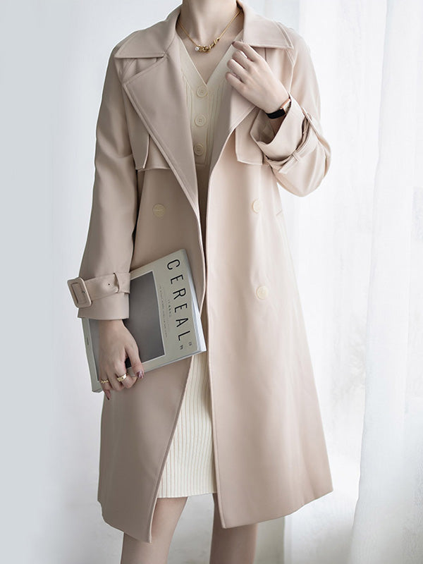 Urban Solid Color Bandage Belted Coat