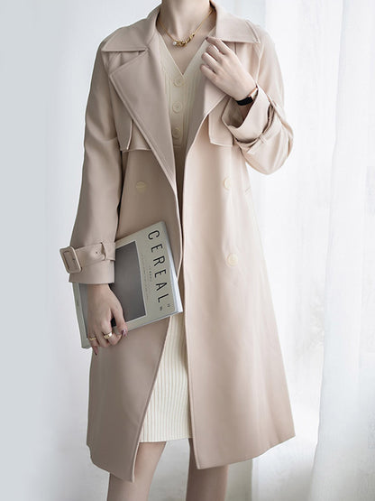 Urban Solid Color Bandage Belted Coat