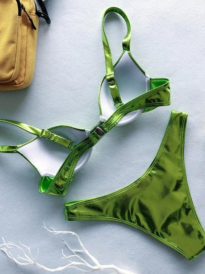 Sparkle Scrunch Spaghetti-neck Bikini Set