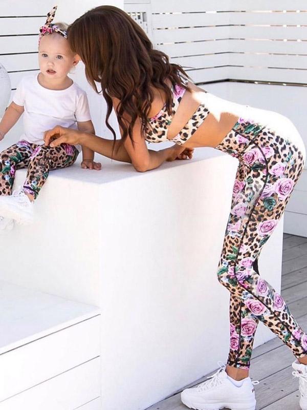 Zipper Leopard Floral Tank&Leggings Suits