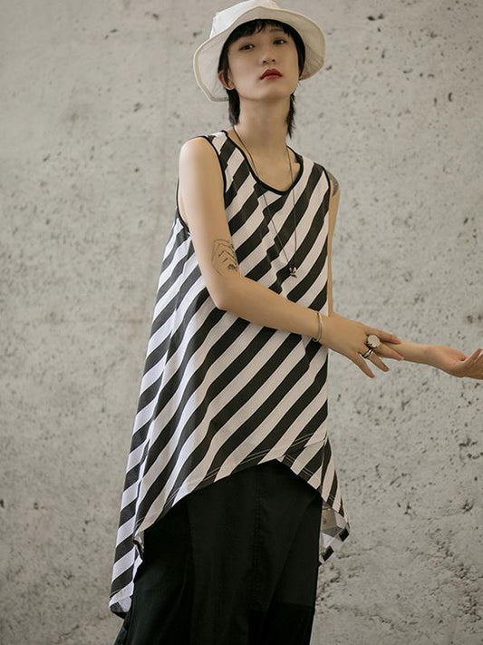 Asymmetric Striped High-low Sleeveless Vest