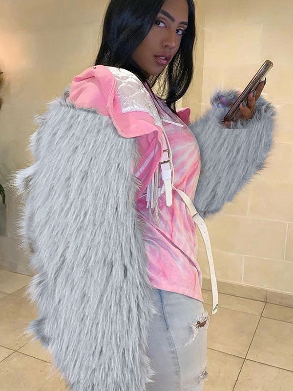 Faux Fur Sleeves Baseball Uniform