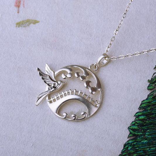 Buykud Chinese Style Silver Bird Pendant Necklace