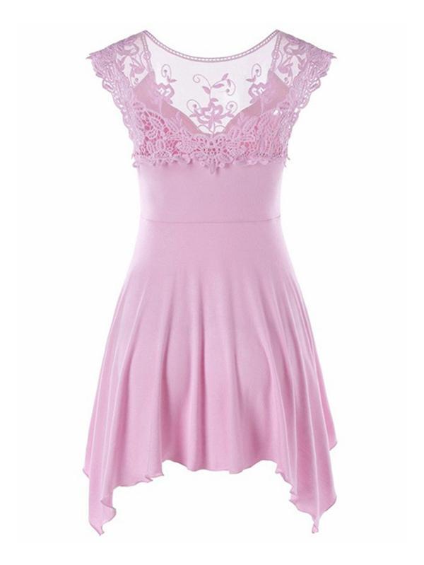 Vintage Lace Solid Cropped Mini Dresses