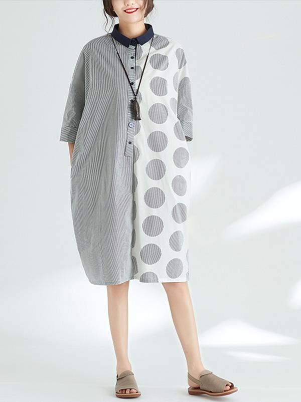 Split-joint Polka-dot Plus Size Loose Mini Dresses