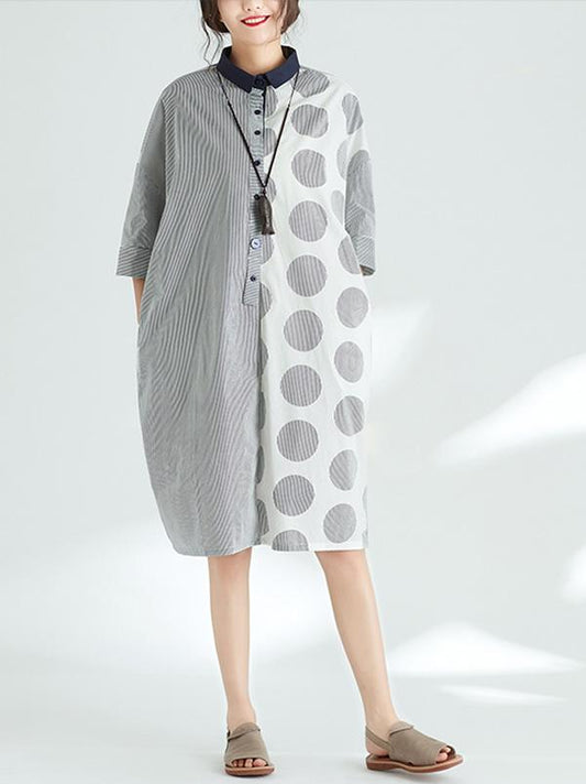 Split-joint Polka-dot Plus Size Loose Mini Dresses