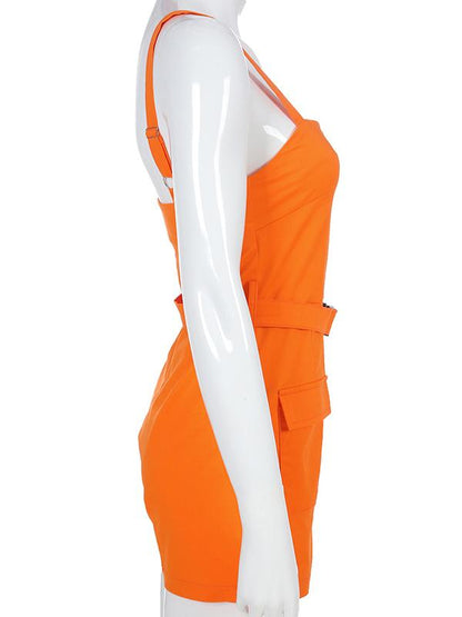 Buckle Zipper Casual Rompers