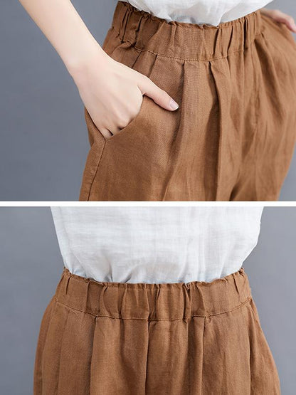 Casual A-line Linen Shorts