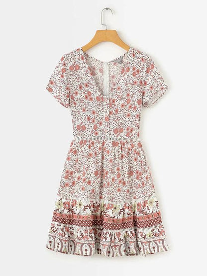 Vacation Round-neck Printed Mini Dress