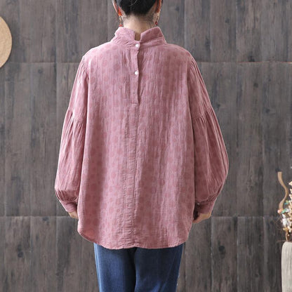 Dots Women Turtleneck Lantern Sleeve Blouse
