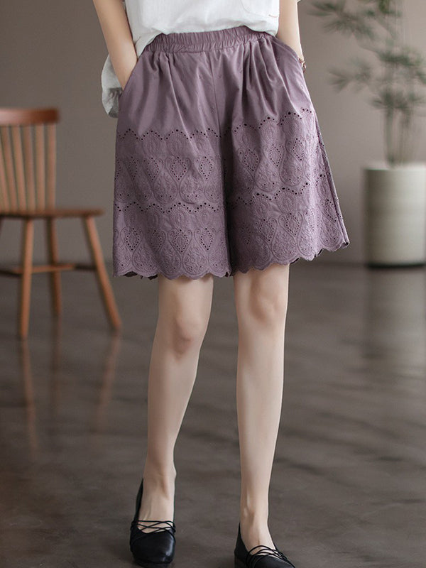 Vintage Artistic Retro Hollow Embroidered Shorts