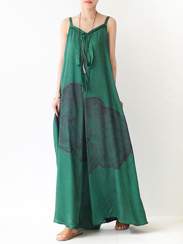 Stylish Printed Asymmetric Spaghetti-Neck Wide Leg Jumpsuits