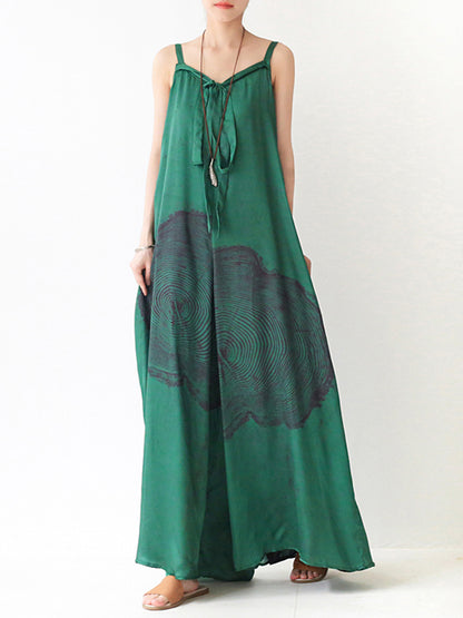 Stylish Printed Asymmetric Spaghetti-Neck Wide Leg Jumpsuits