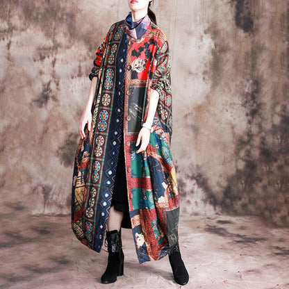 Buykud Casual Beautiful Printed Irregular Stitching Coat