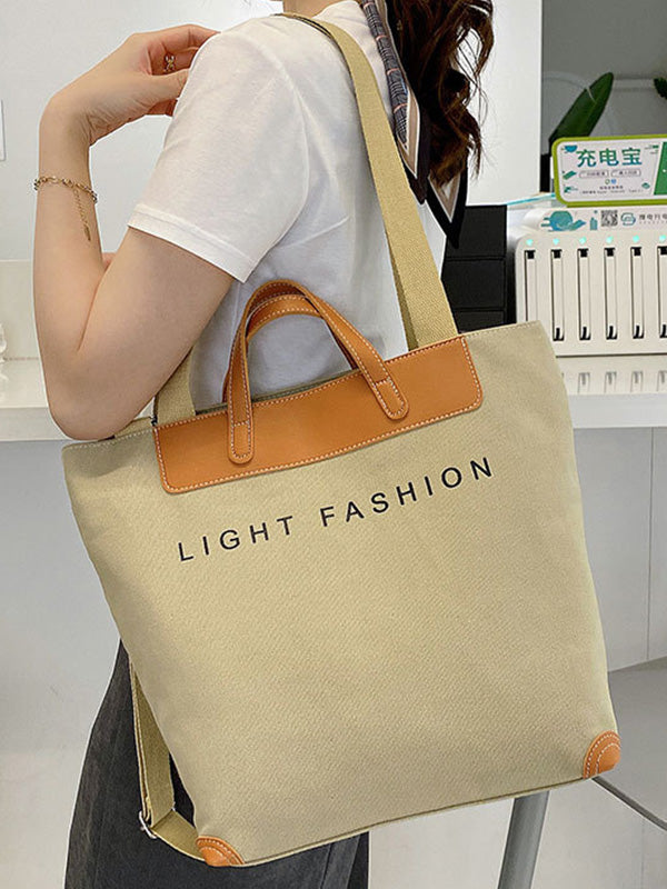 Casual Contrast Color Canvas Tote Bag