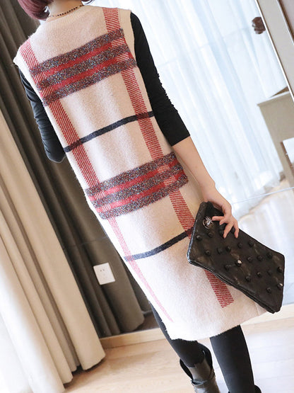 Artistic Retro Striped Split-Side Round-Neck Sleeveless Knitted Vest