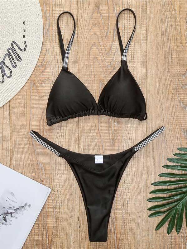 Gorgeous Embellished Triangles Split Bikini Swimsuit