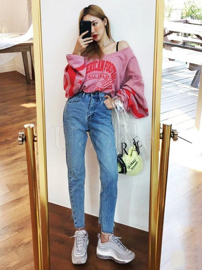 Loose Printed V-neck Sweatshirt