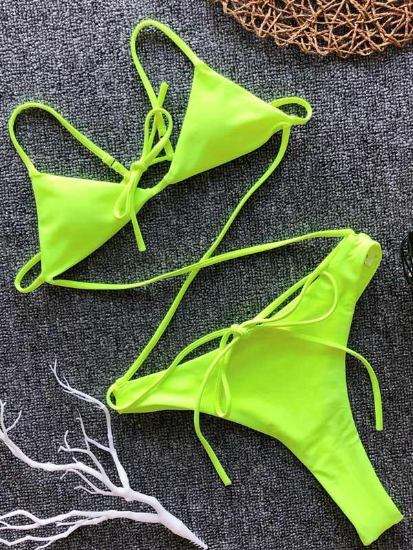 Triangle Top Neon Lace Up Bikini Set