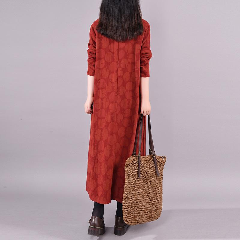 Dots Embroidery V-Neck Pullover Casual Loose Dress