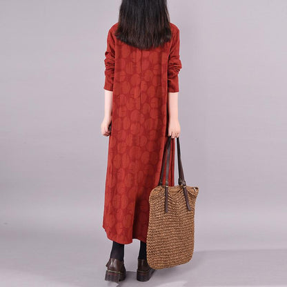 Buykud Dots Embroidery V-Neck Pullover Casual Loose Dress