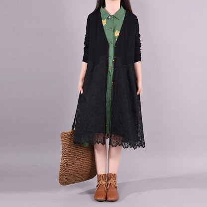 Buykud Lace Stitching Casual Elegant Loose Coat