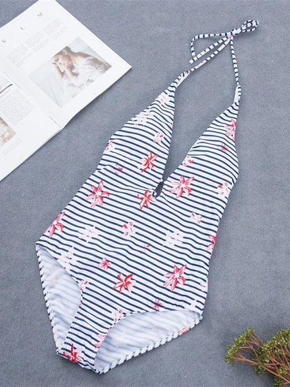 Striped Printed One Piece Swimsuit