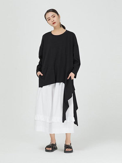 Loose Cropped Solid Color Long Sleeve T-Shirt
