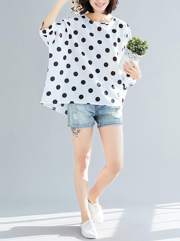 Plus Size Loose Polka-dot T-shirt