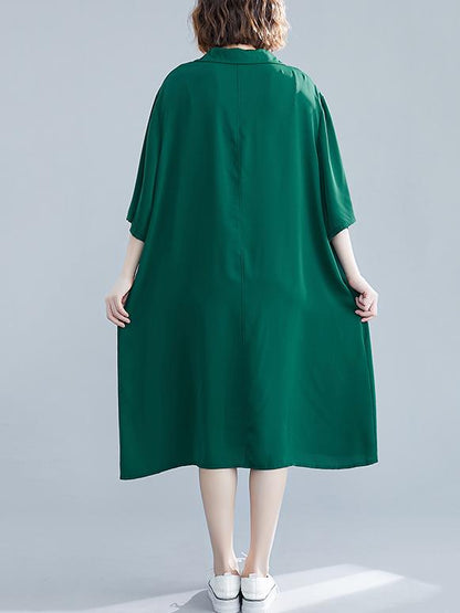 Green&Black Loose Lapel Half Sleeves Dress