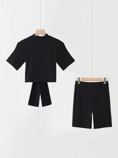 Knot Short Sleeve Backless Tees And Shorts Suits