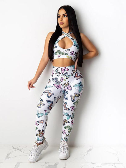 Sexy Printed Backless Yoga Suits