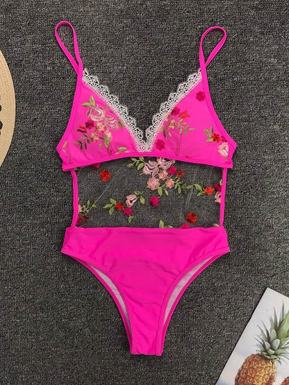 Lace Embroidered Split-joint Swimsuit